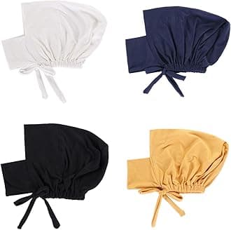 4 Pieces Muslim Hijab Inner Cap Cover Chin with Tie Back Stretchy Islamic Underscarf Underwrap Bonnet Turban Hat