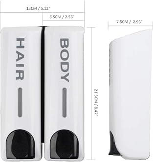 2 Chamber Wall Mounted Shower Soap Dispenser, Refillable Shampoo Bottles, White