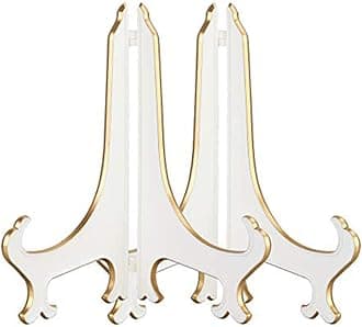 Artliving 10" Decorative Plate Stand Holder Plastic Picture Easel Display Stand Picture Frame Stand White Gold (2 Pack)