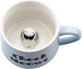 Cat Ceramic Cup Hidden 3D Animal Inside Mug,12 oz Cute Cartoon Handmade Figurine Mugs,Christmas Birthday Surprise for Friends Family or Kids (Cat)