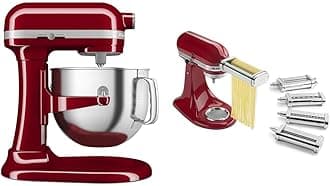 7 Quart Bowl-Lift Stand Mixer, Empire Red & KSMPDX Pasta Deluxe Set Stand Mixer Attachment, 5 Piece, Stainless Steel