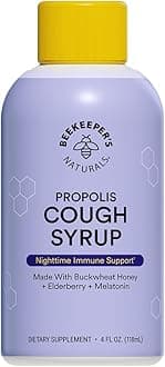 BEEKEEPER’S NATURALS B.Better Nighttime Cough Syrup for Adults - Elderberry Extract, Bee Propolis Extract, Buckwheat Honey - Immune Support, 4 oz (Adult PM Cough Syrup, 4 Fl Oz (Pack of 1))