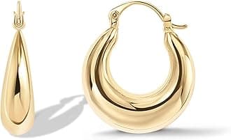 14K Gold Plated 925 Sterling Silver Posts Oval Chunky Hoop Earrings for Women - Trendy Statement Thick Gold Hoops - Lightweight Dangle Earrings