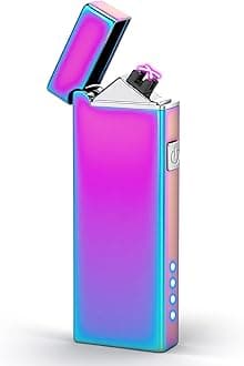 Electric Lighter USB Rechargeable Windproof Flameless Plasma Dual Arc Lighter, Cute Metal Pocket Lighters for Candle, Small Valentines Birthday Gifts for Women Friends Wife (Multichrome)