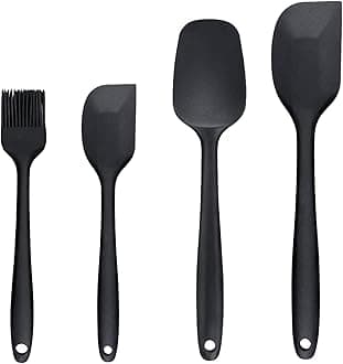 BINHAI Kitchen Utensil Set - Black 4 pcs Silicone Spatula Set - Basting Brushes - Pastry Oil Brush - Silicone Stainless Steel Core Cooking Spatulas Non-Stick