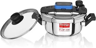 Prestige 2L Svachh FLIP-ON Mini Stainless Steel Pressure Cooker with glass lid|Innovative lock lid with spillage control|Gas & Induction compatible|5 years warranty|Silver