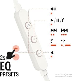 JBL Tune 305 C Hi-Res Wired Earbuds with Microphone, Flat Tangle-Free Cable, 3-Button Remote, EQ Presets Control and Volume Adjustment, White