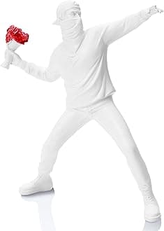 Banksy Flower Thrower Sculpture, 8.5 inch White Banksy Street Graffiti Art Statue Replica, Inspirational Sculpture Gifts Peace Hope