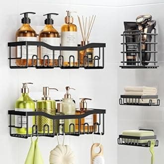 BIRDWING Stainless Steel 5 In 1 Self Adhesive Organizer Combo/Soap Holder With Tooth Brush Holder/Stand For Bathroom Without Drill/Racks And Shelves For Wall/Bathroom Accessories