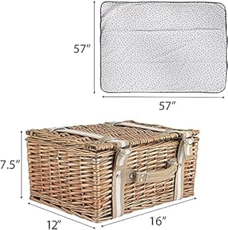G GOOD GAIN Willow Picnic Basket Set for 2 Persons with Large Insulated Cooler Bag and Waterproof Picnic Blanket,Wicker Picnic Hamper for Camping,Outdoor,Valentine Day,Chirtmas,Thanks Giving,Birthday.