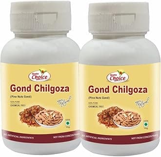 Health Choice Gond Chilgoza | A Natural Raw Herbs, With The Goodness Of Chilgoze | Chilgoja | Made With Dry Fruit (Pine Nuts) Botanical Gum, 60G - Pack of 2 (Pine Nut Gum)