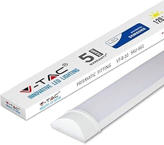 V-TAC 10W 1ft LED Batten Fittings Integrated Tube Lamp 6400K White 300x74x24mm Wall and Ceiling Lighting 30000h Long Lifespan