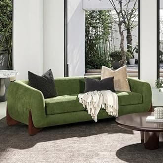 Boucle Upholstered 3-Seater Sofa and Loveseat Olive Green