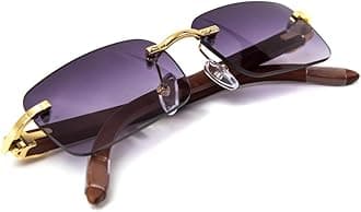 Retro Rimless Purple Gradient Tint Gold Frame Hip Hop Sunglasses Rectangle Men Women Frameless 90’s Shades Woodgrain Arm Fashion Frameless Square Unisex Summer Sun Glasses