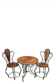 Wooden & Wrought Iron Outdoor Set (2 Chairs + 1 Folding Table) Folding Table with 2 Chair Set (Style- 3 Casual)