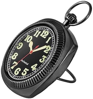 Square Uncovered Black Mechanical Pocket Watch, Arabic Numeral Dial Mechanical Pocket Watches for Men, Mechanical Pocket Watch with Back Cover Bracket and Chain-Black, MW170, 时尚