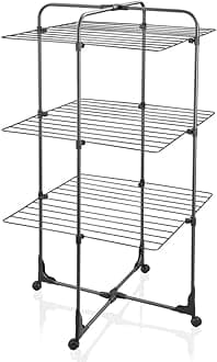 Leifheit Classic Tower 270 Standing Clothes Airer, Folding Clothes Rack for Outdoor & Indoor, 27 m Clothes Horse with multiple Hooks for Hangers, Leifheit Airer, Black