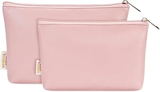 Wandering Nature 2 Pack Makeup Bag, Travel Make Up Organizer Cosmetic Bags Pouch for Women and Girls in Eco Vegan Leather, B-pink, Makeup Bag