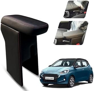 Carigiri Premium Finish Car Armrest with Storage Box And High Density Moulded Foam For Hyundai I10 Grand Nios (Models-2019-2024) (Black With Red Double Stitching,Nappa Leatherette)