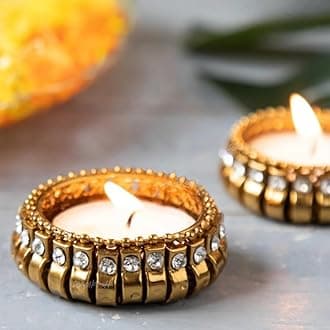 Divyakosh Tea Light Holder Set of 4 Pcs with Wax Candle (Long Burning Hours), Tlight for Deepawali Decoration, Diya for Home Decor| Designer Candle Holders | Diwali Gift, Corporate Gift |
