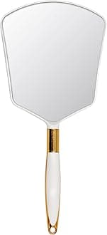 Eaoundm Hand Held Mirror with Handle, Makeup Hand Mirror with Hook Hole for Bathroom and Bedroom, Barbers Haircut Mirror for Home and Salon (9.3X4.3 inchs, White)