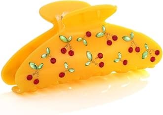 LILIE&WHITE Yellow Acrylic Hair Clips For Women Cherry Hair Clip Claw With The Rhinestone Pattern In Red Cherry Strong Hair Fix Hair Clips Jewelry Fashion Present For Women Hair Accessory