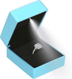 LED Ring Earring Box for Proposal, Wedding, Engagement， Luxury Jewelry Gift Box with LED Light, Jewellry Display Box (Daphne Blue)