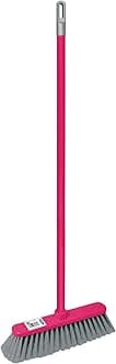 HOMESHOPA Sweeping Broom Brush, Floor Scrubbing Brush with Long Handle, Soft Bristle Cleaning Scrubbing Brush for Kitchen/Bathroom, Deck, Patio, Laminate, Vinyl or Wooden Floor (Pink)