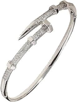 Nail Bangle Bracelet for Women 18K Gold Plated Cubic Zirconia Stones Titanium Steel Bracelet Jewelry Valentines Christmas Gifts