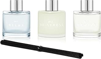 3 Pack Fragrance Reed Diffuser, 50ML Lavender Jasmine Freesia Aromatherapy Diffuser Set with 12 Black Fiber Sticks,Air Freshener for Bedroom Bathroom Office, 8.2X 6.6X 2.1 inch