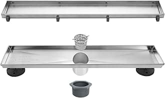 18-Inch Linear Shower Drain- with 2-in-1 Flat & Tile Insert Cover, Brushed 304 Stainless Steel Rectangle Shower Floor Drain,Floor Shower Drain