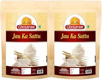Ghotaram Chauhan Rich Farm Barley Jau Sattu Atta/Jau Sattu Powder/Roasted Barley Jau dhani Flour/Natural & diabetic friendly Jau Sattu|Pure Refined Fibrous Sattu Drink Powder-960g(pac 2x 480g)