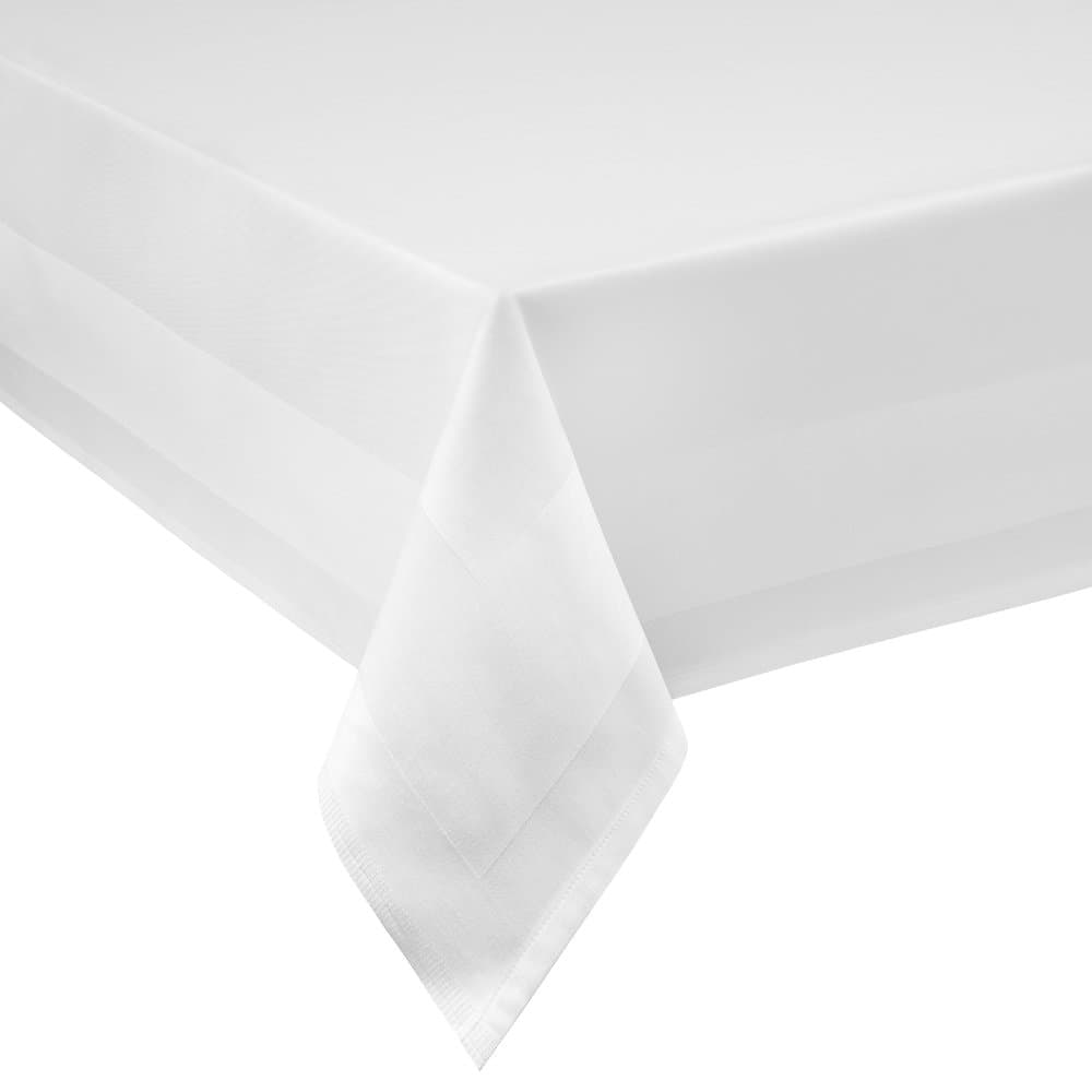DecoHometextil Rectangular Table Cloth 100 x 140 cm White Satin Border, 100% Cotton Damask