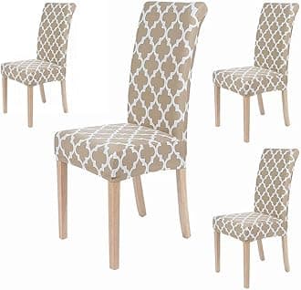 Styleys Elastic Chair Cover Stretch Removable Washable Short Dining Chair Cover Protector Seat Slipcover (Set of 4, Beige Diamond, SD3110)