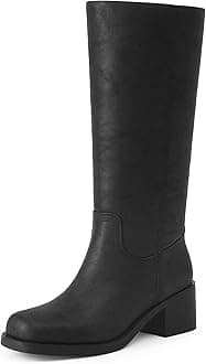 Mid Calf Boots for Women Chunky Block Low Heel Square Toe Comfortable Casual Trendy Stylish Boots