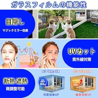 Coavas Window Film, Sun Blocking Window Film, Sun Blocking Sheet, Magic Mirror, Privacy, Anti-Theft Film, Insulation Sheet, Window, Invisible from Outside, Rental OK, Sun Blocking Insulation, Window