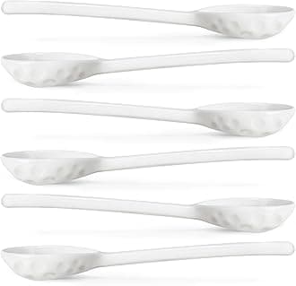 Asian Soup Spoons Set of 6, Ceramic Chinese Soup Spoons Japanese Spoon for Ramen, Pho, Dumpling, Miso, Wonton, Noodles 6.5 Inch | Round Head | White