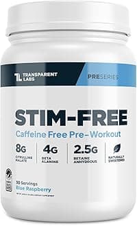 Stim-Free Pre-Workout - Caffeine & Stim Free Pre Workout Powder for Men and Women with Beta Alanine Powder, Citrulline Malate, & elevATP - 30 Servings, Blue Raspberry