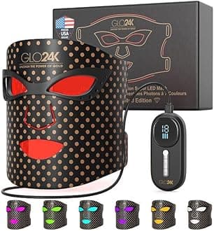 GLO24K LED Face Mask Light Therapy – Red Light Therapy Mask with 7 Colors, 352 LEDs, Infrared Face Light Therapy Device, Rechargeable Facial Mask