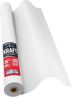 White Kraft Paper Roll - 36” x 100’ (1200”) - Made in USA - Banner Paper for Painting, Easel Use, Bulletin Boards, Wall Décor, Gift Wrapping, and Children's Projects