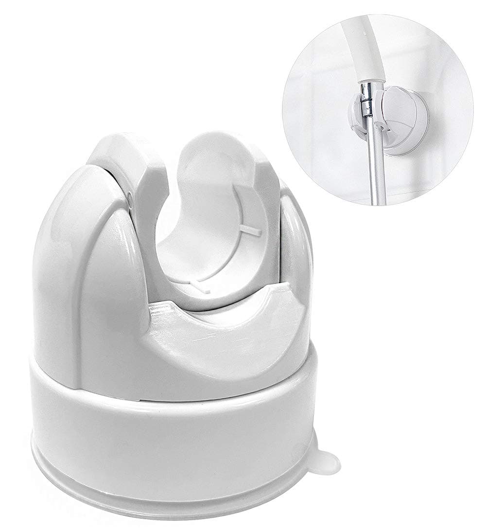Shower Head Holder, Bathroom Removable Reusable Rotatable Adjustable Angle Suction Cup Handheld Shower Head Holder with Suction Cup Adhesive NO Drill Tool Free Shower Bracket (White)