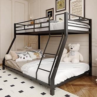 Bellemave Twin XL Over Full Bunk Bed, Heavy Duty Metal Bunk Bed Frame for Adults, Adult bunk beds, Twin XL Bunk Bed, Black