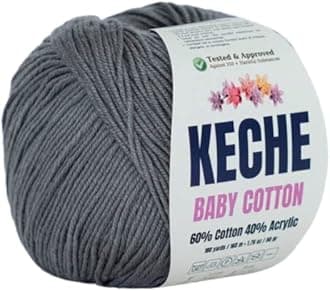 Keche Cotton Yarn, 60% Cotton 40% Acrylic Yarn, Soft Cotton Yarn for Crochet and Knitting, Amigurumi Yarn 1 Skein/Ball 1.76 Oz (50g) / 180 Yrds (165m) - Dark Grey