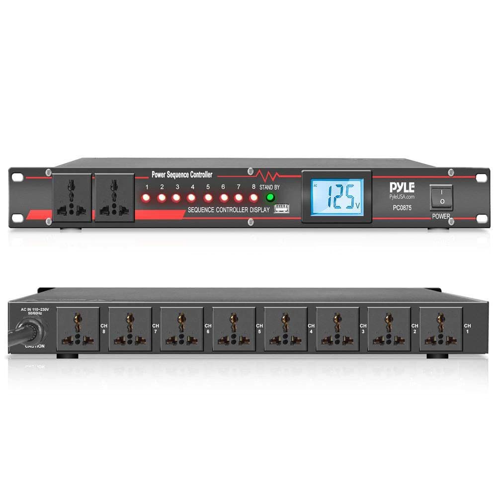 Pyle 10 Outlet Power Sequencer Conditioner - 13 Amp 2000W Rack Mount Pro Audio Digital Power Supply Controller Regulator w/Voltage Readout, Surge Protector, for Home Theater Stage/Studio Use - PCO875