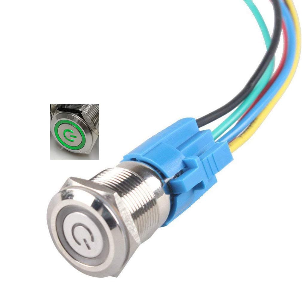 Latching Pushbutton Switch 16mm 5/8" 12V-24V 5A Power Angel Eye LED Light Metal Toggle Switch with Wire Socket Plug