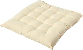 HOMESCAPES - Seat Pad - Cream - 40 x 40 cm - Chair Cushion with a Button Tie Handle to fix to Chair - 100% Cotton - Well Filled - Easy Care - Washable At Home