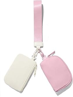Mini keychain with zipper around portable small wallet with detachable wallet pocket, Cream white+pink, CH, Casual