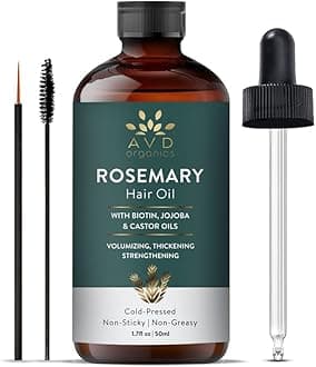 AVD Organics Rosemary Hair Oil with Biotin for Hair, Strengthening, Nourishing, and Volumizing Formula with Jojoba Oil and Castor Oil - Non GMO Verified, 1.7 Fl oz