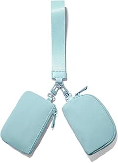 Mini Zip Around Wristlet Wallets for Women Small Portable Dual Pouch Keychain Wristlet Wallet Preppy Things Cute Stuff Gifts for Teen Girls (Icing Blue)