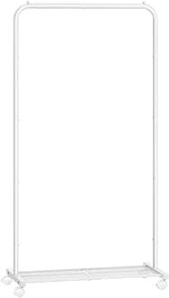 SONGMICS Clothes Rack, Clothes Rail on Wheels, Metal Clothing rail for Bedroom, 74 cm Long Hanging Rail, with Storage Shelf, 2 Lockable Wheels, 35 kg Load Capacity, White HSR130W01